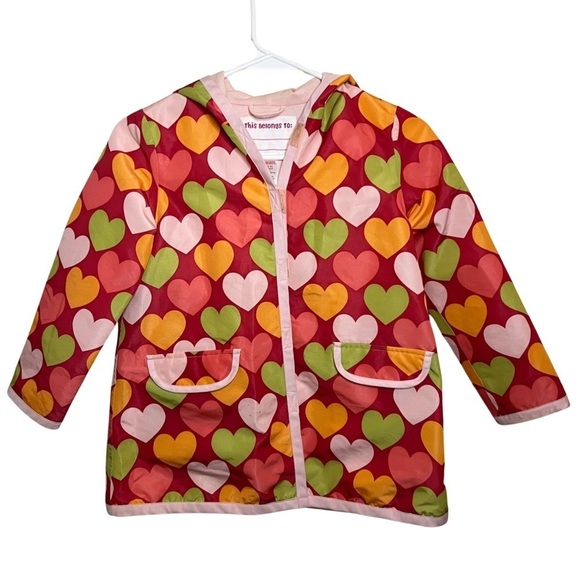 Gymboree Heart Printed Pink Hooded Raincoat Jacket Size Small (5-6) - Picture 1 of 6
